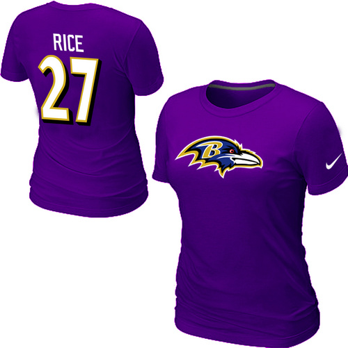 Nike Baltimore Ravens #27 Ray Rice Name & Number Women's NFL T-Shirt - Purple